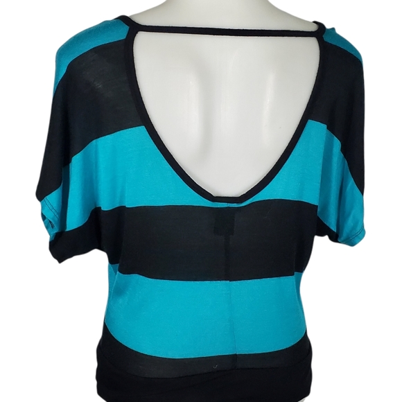 RUE 21 Teal and Black Striped Top Size Med - Picture 4 of 8